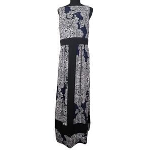 Chaps By Ralph Lauren Maxi Dress Women's Large Sleeveless Blue Black & White